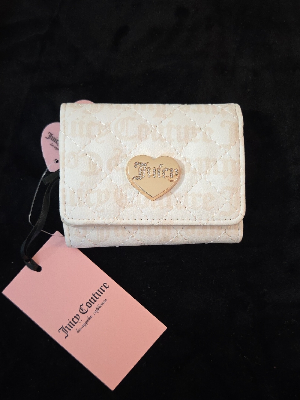 Juicy Couture Quilted Cream Heart Logo Mini Wallet